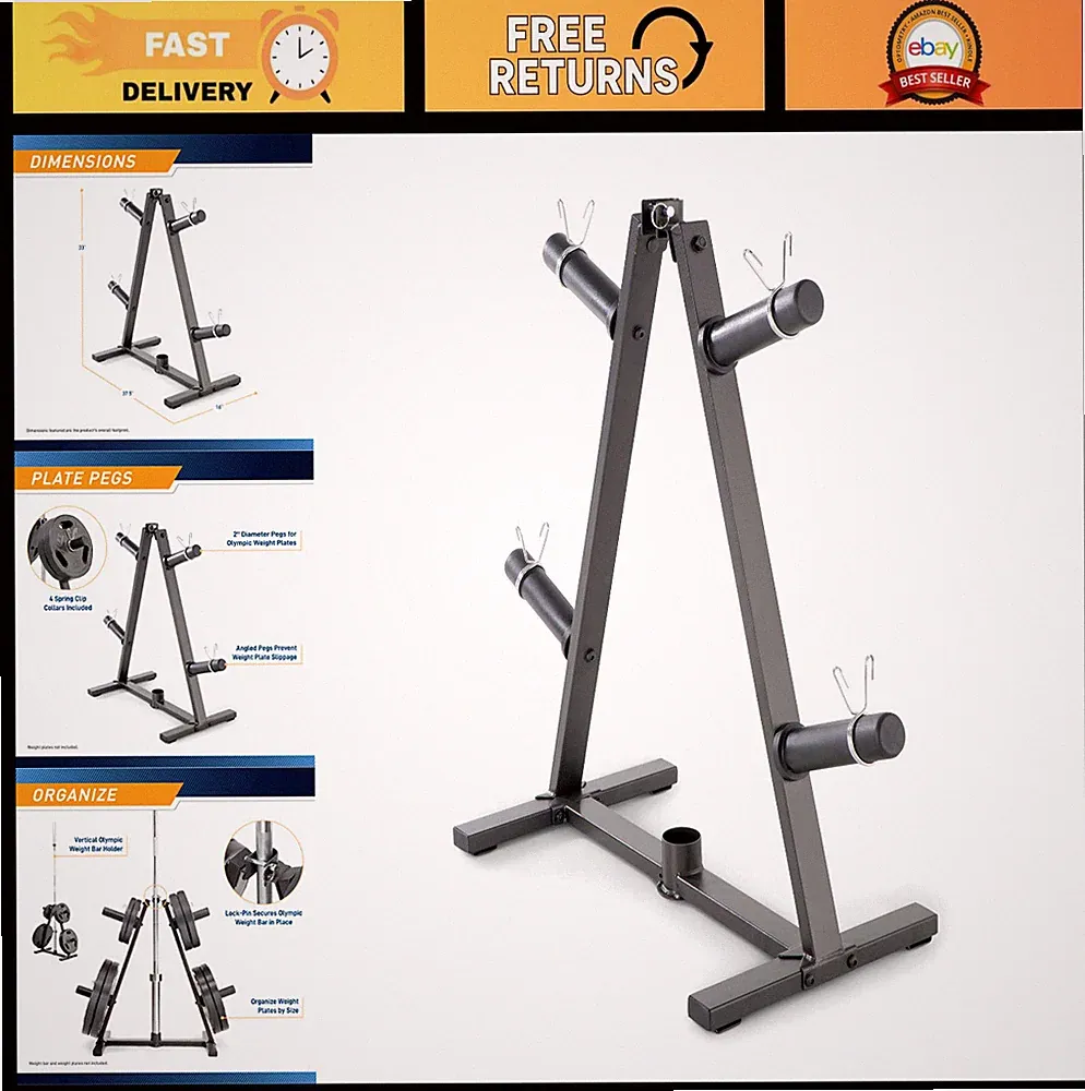 Olympic Weight Plate Tree Storage Rack for 2-Inch Plates - Heavy Duty Organizer
