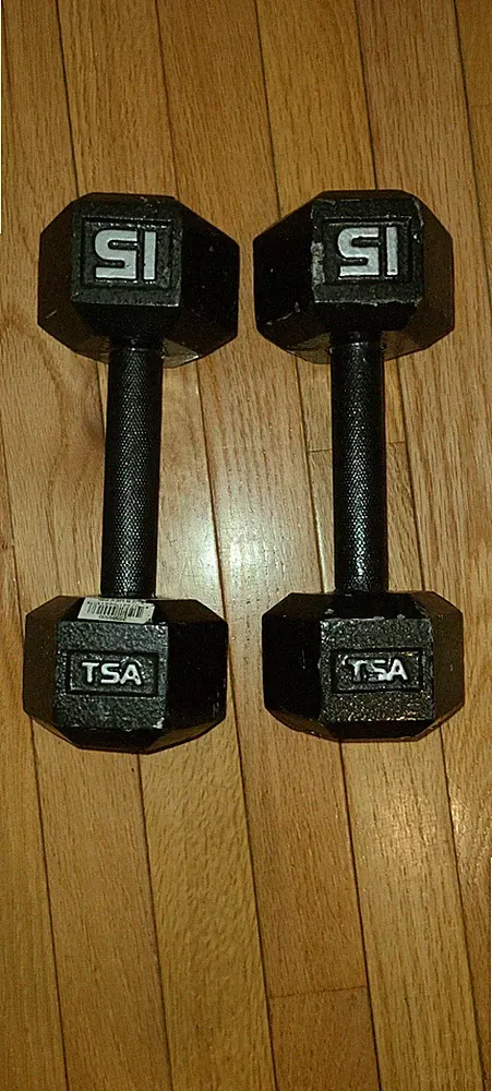 ONE PAIR of TSA 15 LBS Dumbbell Pair Cast Iron Hex Weights 30 LBS LB TOTAL!!