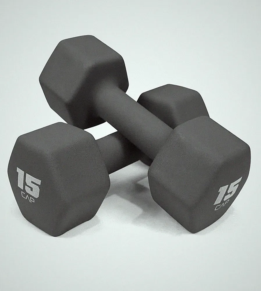Pair 15 Lb CAP Neoprene Hex Dumbbells Set Rubber Coated Hand Weights Home Gym
