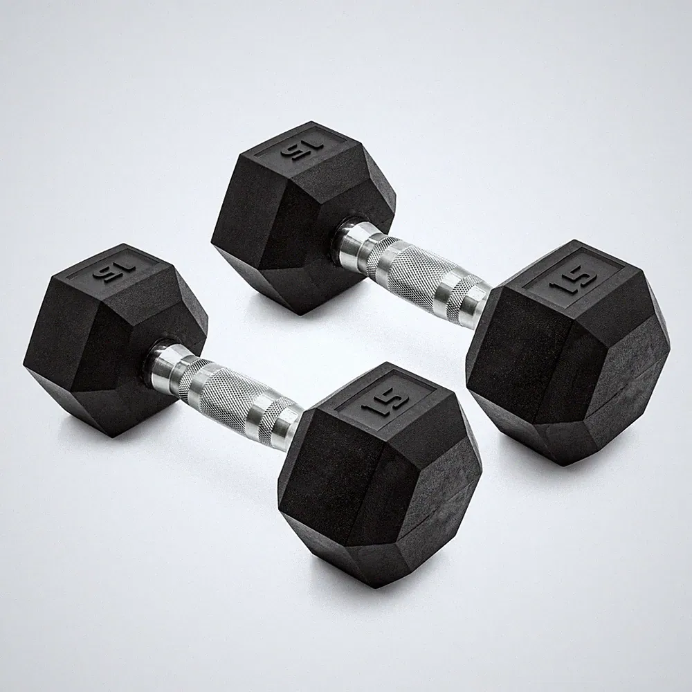 Pair 15lb Dumbbell Black 2X Coated Hex Dumbbell for Home Gym Strength Training