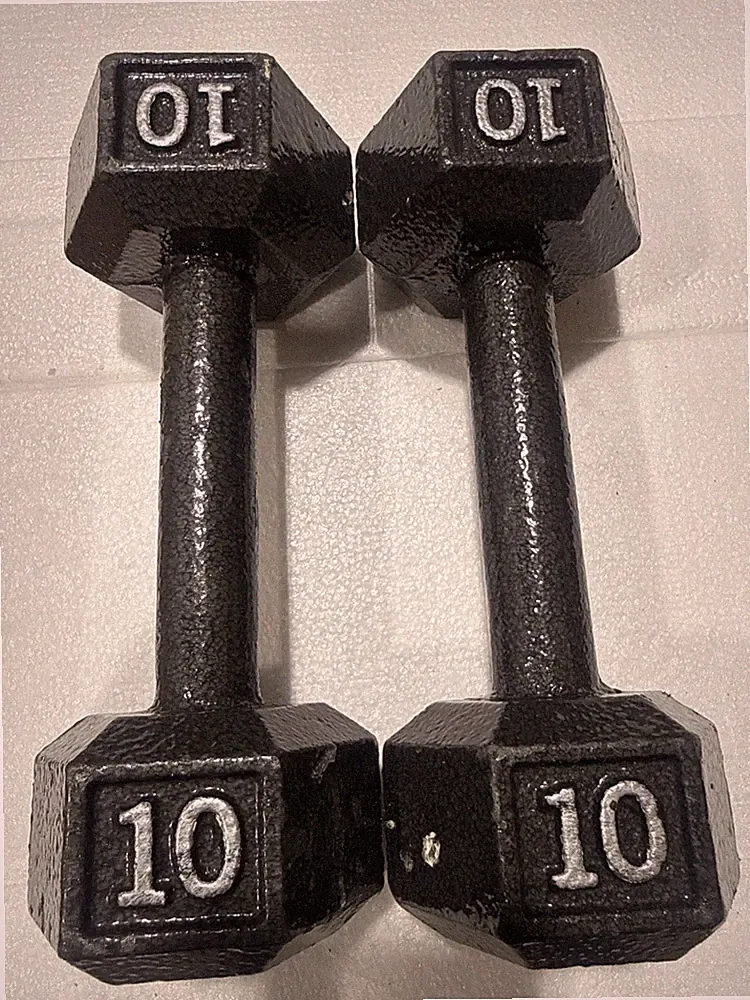 Pair (2) of 10lbs. Cast Iron Hex Dumbbell Weights (2 x 10lbs. = 20 lbs. Total)