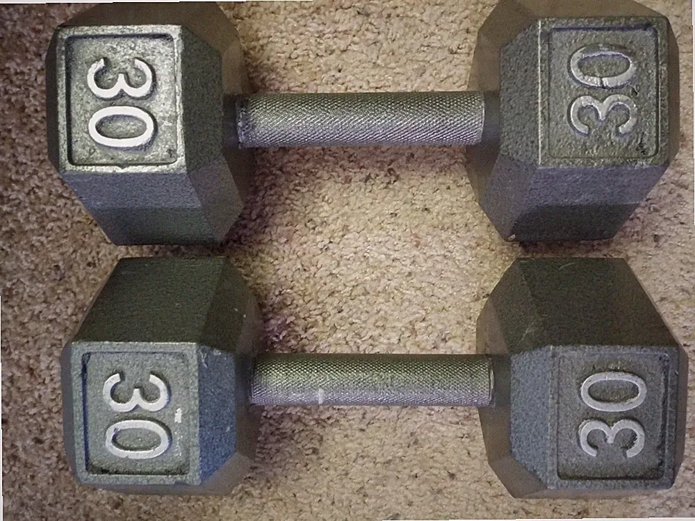 Pair 30 lb Cast Iron Dumbbells.