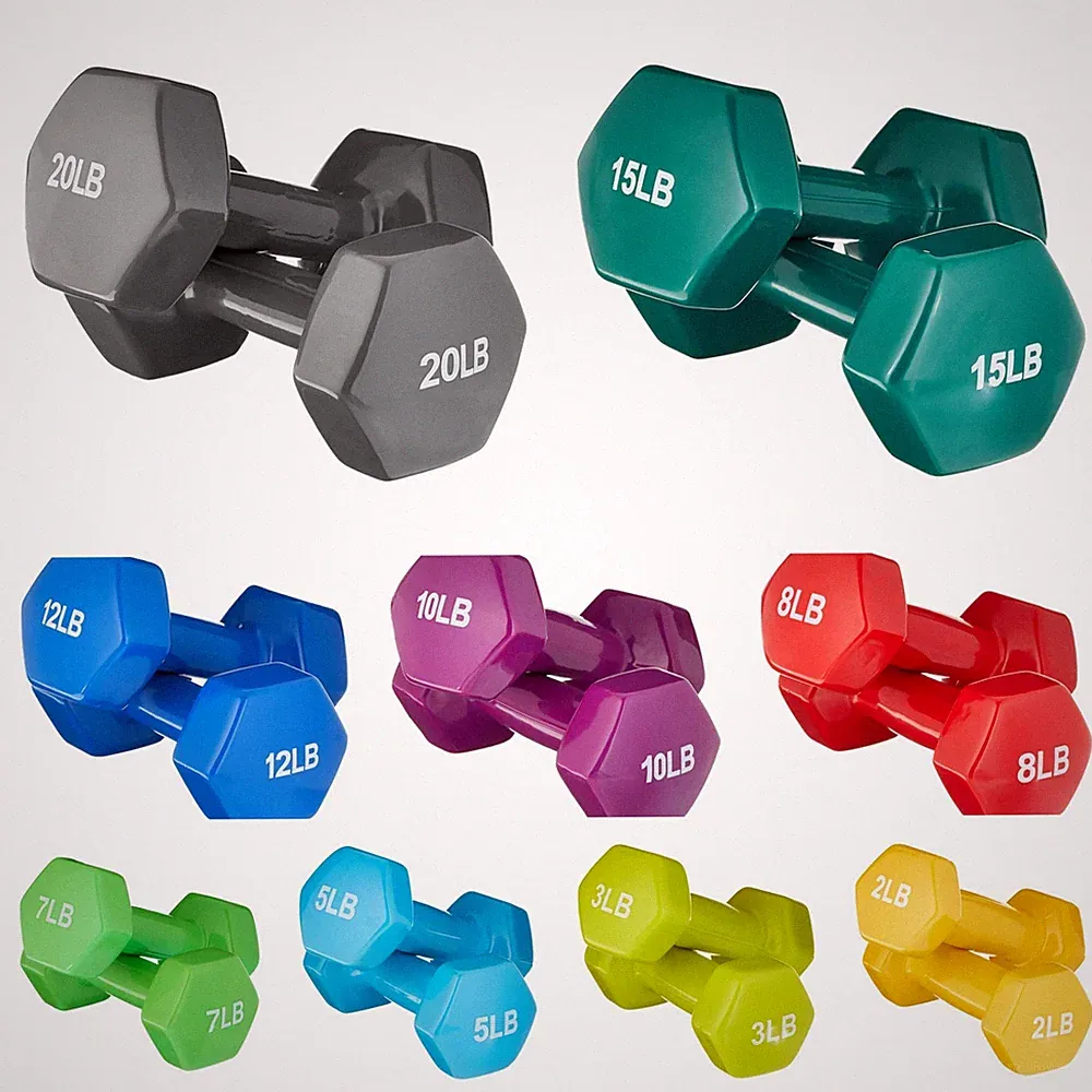 Pair Dumbbell Vinyl Coated Hex Dumbbell Hand Weights, 2/3/5/7/8/10/12/15/20 lb