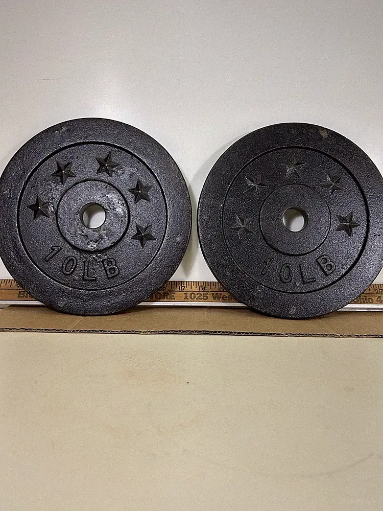 Pair Of 10 Pound Standard 1 Inch Hole Barbell Dumbbell Weight Plates Used Read