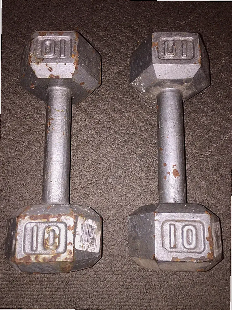 Pair of 10lb pound hex shaped metal dumbells