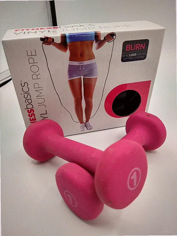 Pair Of 1lb Weight Dumbbells - Pink With Bonus New Vinyl Jump Rope