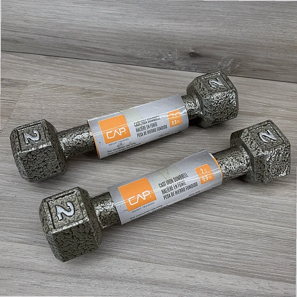 Pair Of 2 lb CAP Cast Iron Hex Dumbbells Set Weight Training - New