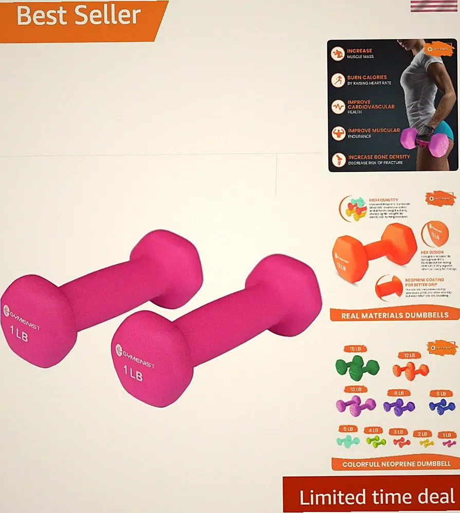 Pair of 2 Non-Slip Grip Neoprene Dumbbells - 5"L x 2"W, Perfect for Home Fitness