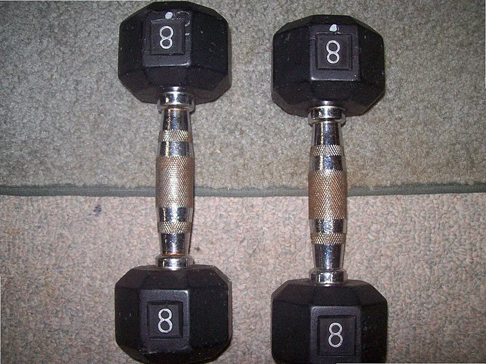 PAIR of 8lb. DUMBBELLS CHROME KNURLED HANDLES Bodybuilding FITNESS exercise GYM