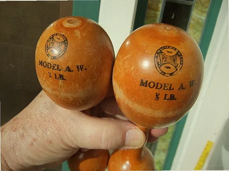 Pair of Antq Spalding Model A.W. 1/2 LB. (Each) Wooden Dumbbell Barbells