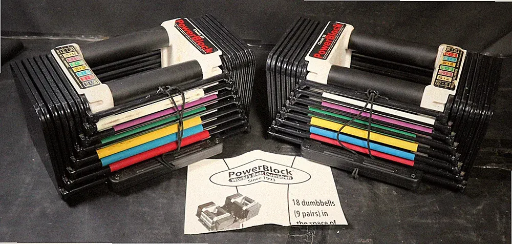 Pair of Classic 50 Power Block Dumbbell Weight Sets, Adjustable 10 to 50 Pounds