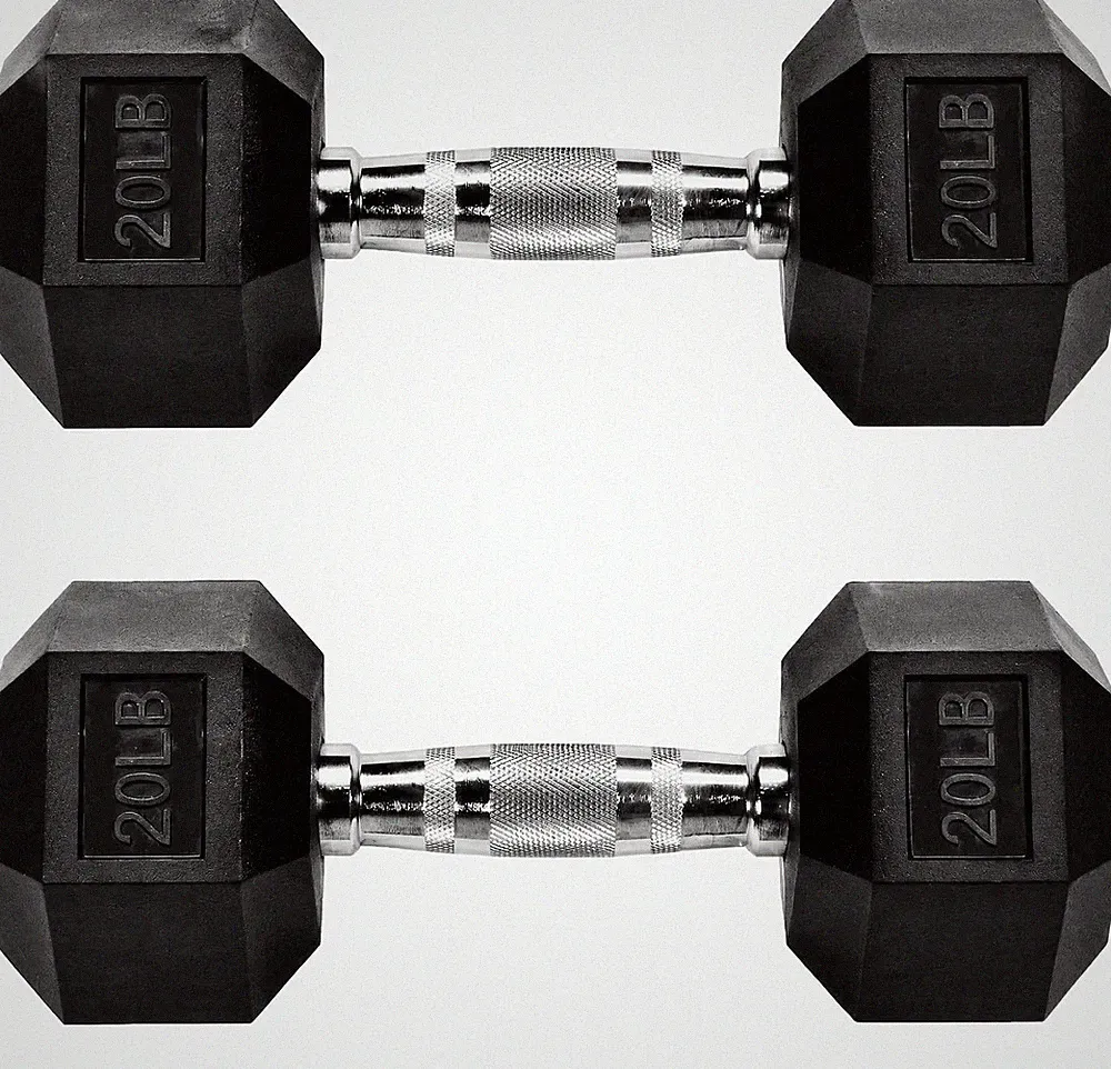 Pair Of Rubber Coated Hex Dumbbell Hand Weight Set 20 lb Pound