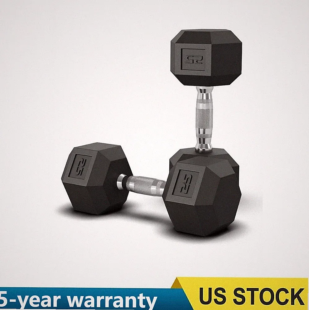 Pair of Rubber Coated Hex Dumbbell Hand Weight Set, 25 lb to 50 Pound