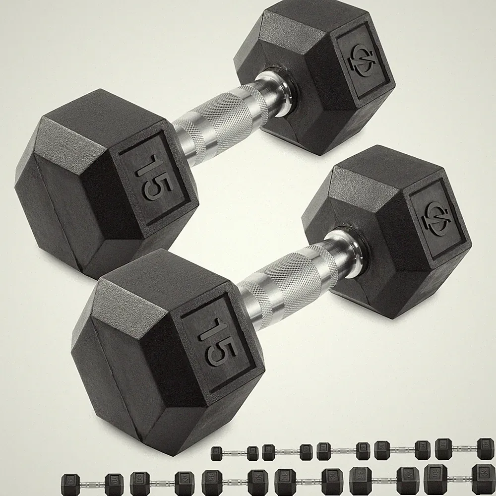 Pair of Rubber Coated Hex Dumbbell Hand Weight Set, 3 lb to 50 Pound