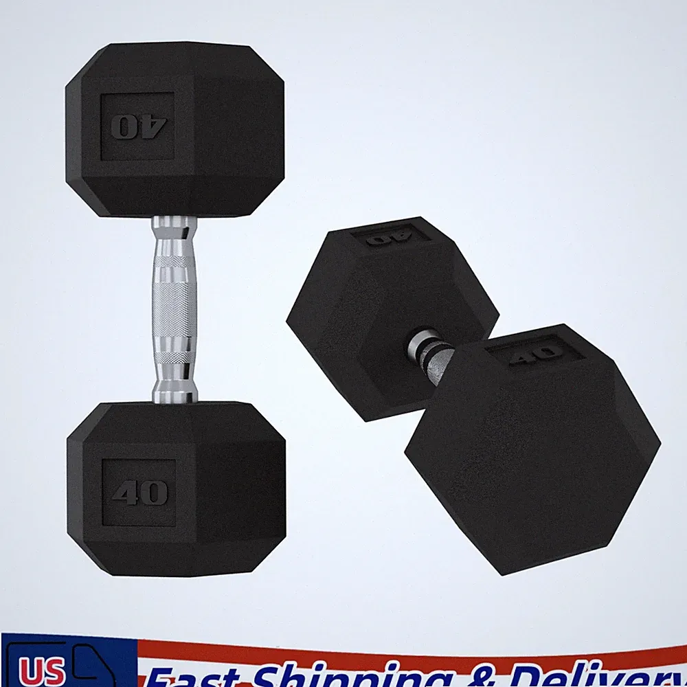 Pair of Rubber Coated Hex Dumbbell Hand Weight Set, 40 Pound