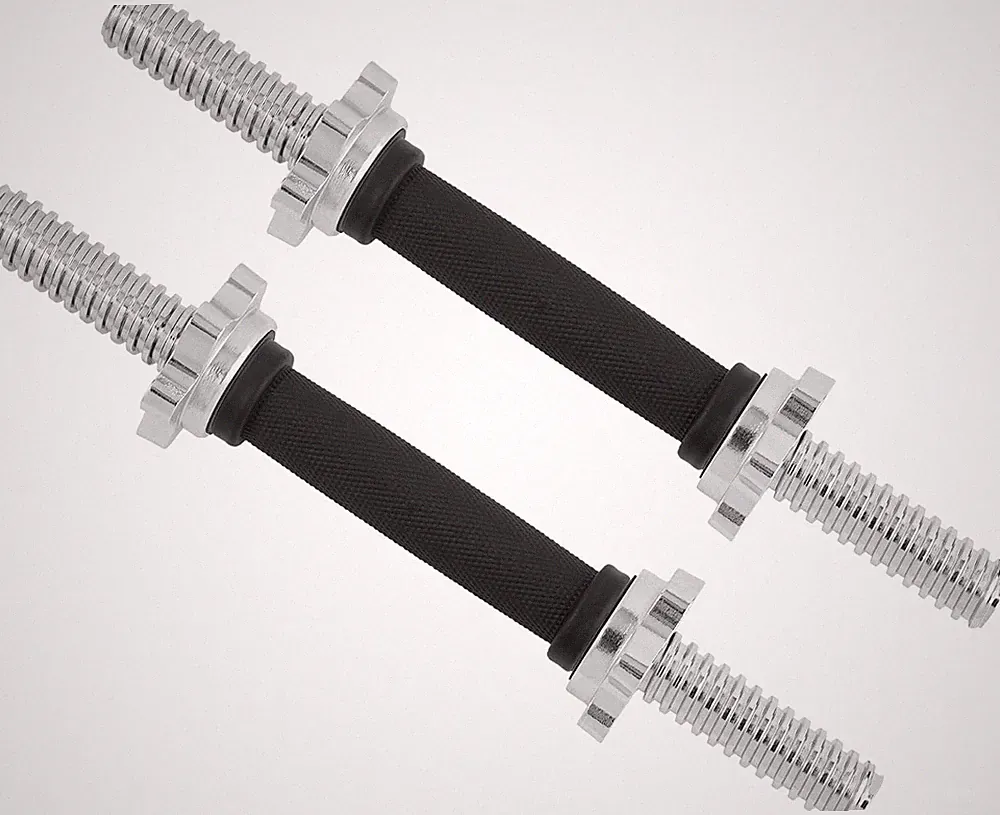Pair of Threaded Dumbbell Handles 14/16/18/24 Inch, Chrome/Rubber Grip, Fit 1” P