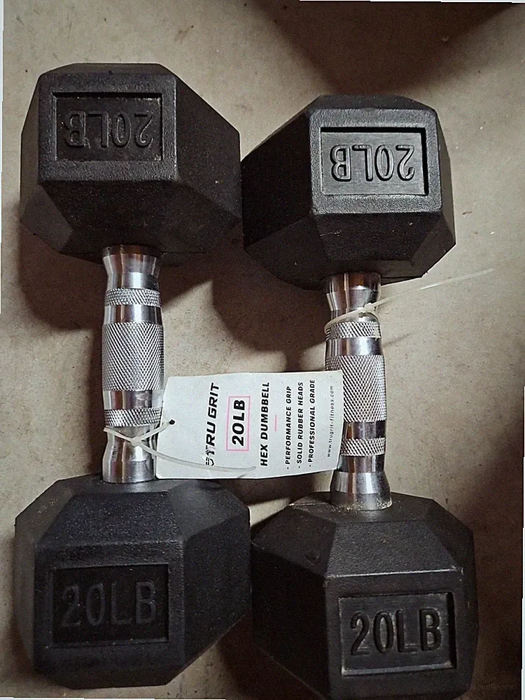 Pair Of Tru Grit Fitness 20Lb Black Rubber Hex Dumbbell Pair