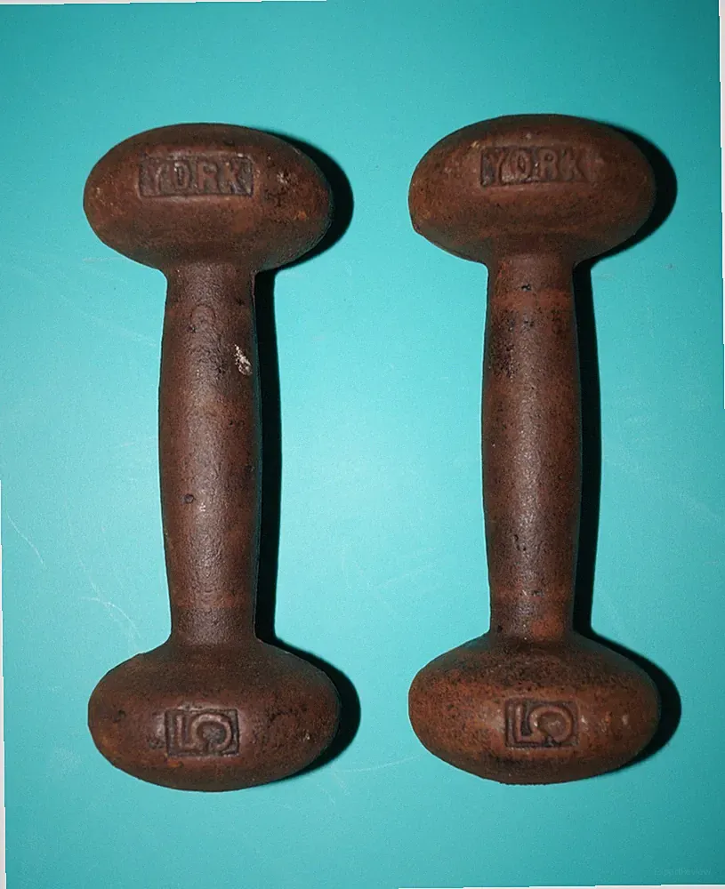 Pair of Vintage York 5 lb Bun Style Cast Iron Dumbells Weights