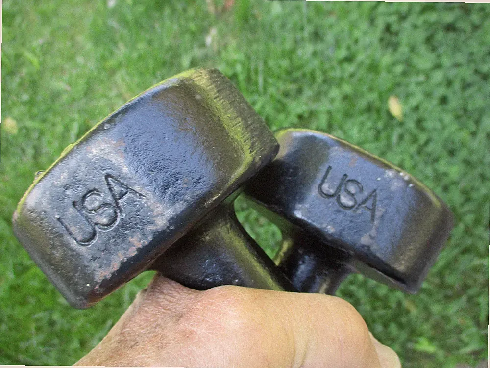 Pair of Vintage York Barbell, 8 lb w/ USA Stamp, Roundhead Dumbbells 16lbs