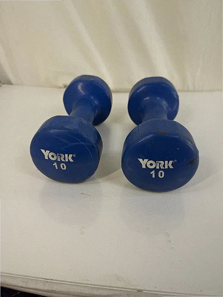 Pair of York 10 lb Dumbbells - Blue Vinyl Coated Hand Weights - 20 lbs Total