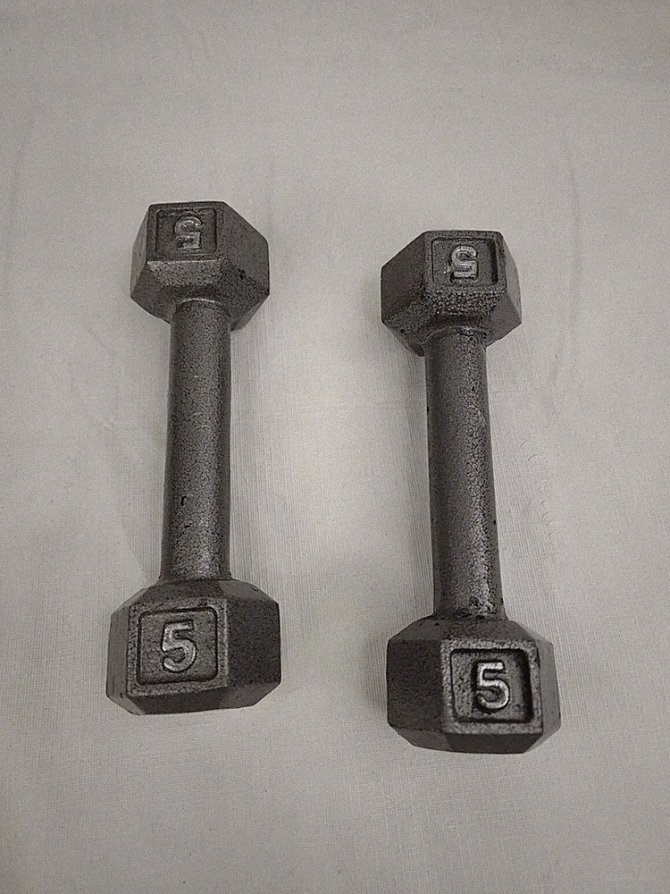 Pair Set 2 5 Pound Cast Iron Metal Hex Weights Dumbbells 10 Lbs Total