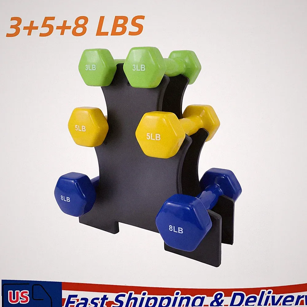 Pairs 3+5+8 LB Neoprene Dumbbell Free Hand Weight Set with Rack