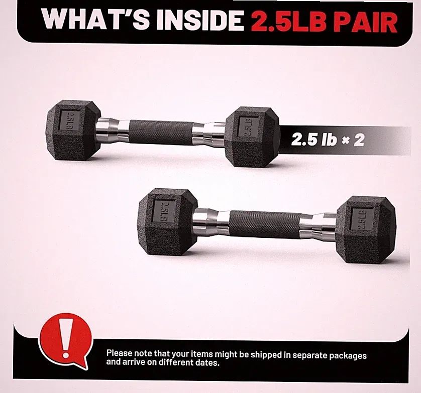 PAPABABE 2.5 LB Rubber Hex Dumbbell Set – Odorless Coated Hand Weights / Comfort