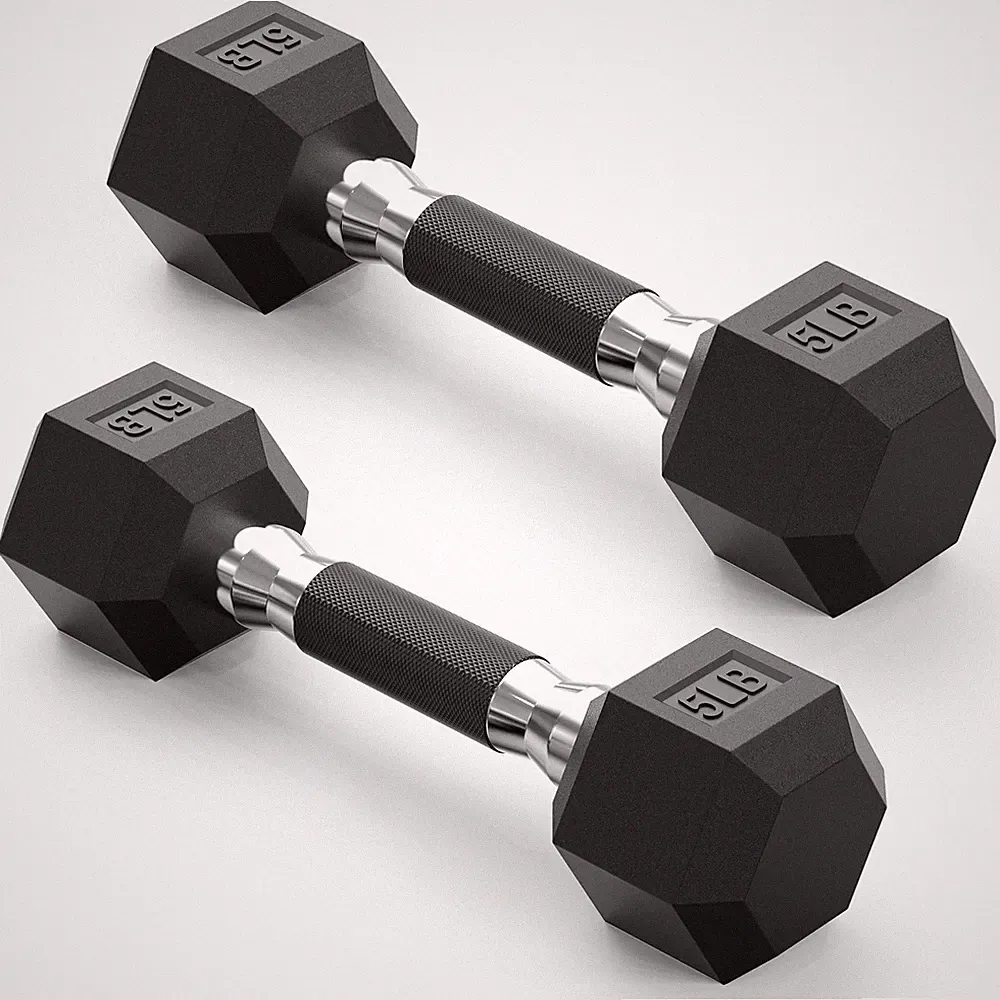 papababe Hex Dumbbell 5 lb Pair Rubber Grip