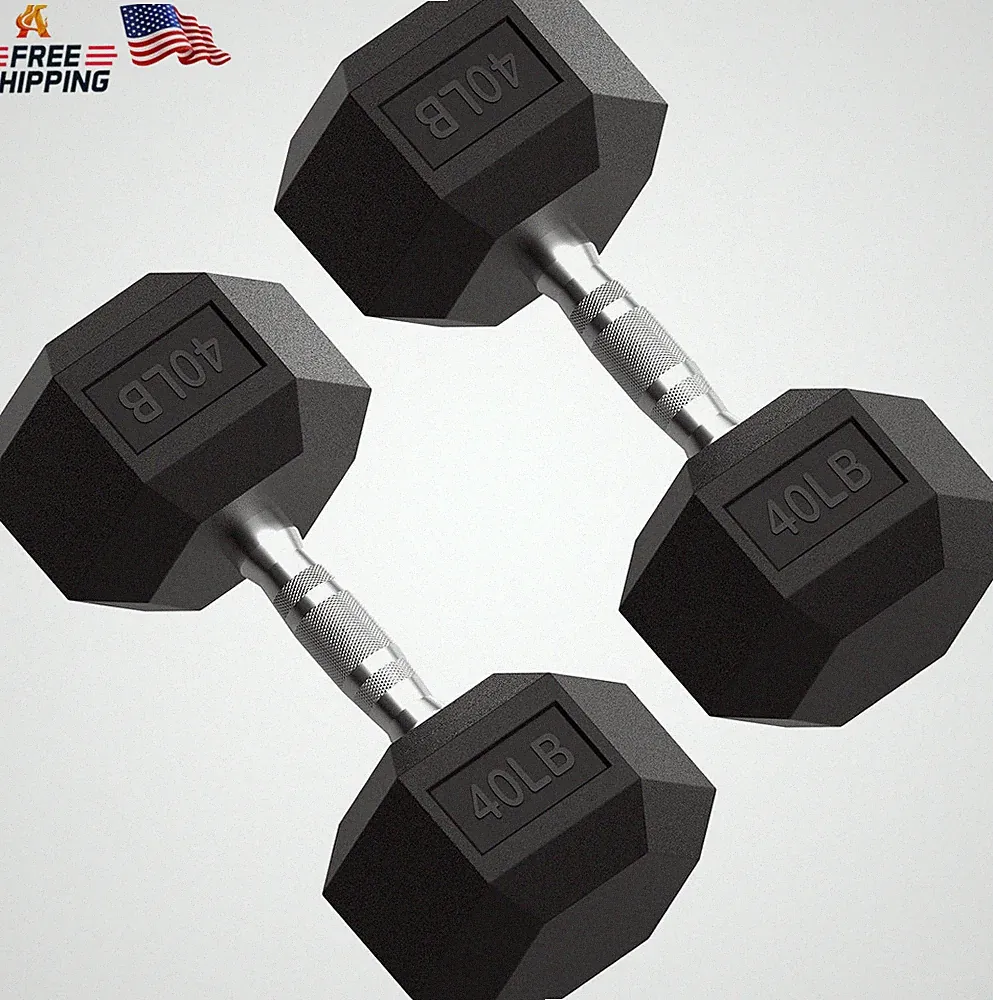PAPABABE HEX Dumbbell Set 2.5-125Lb, Rubber Encased Home Gym Dumbbells, Exercise