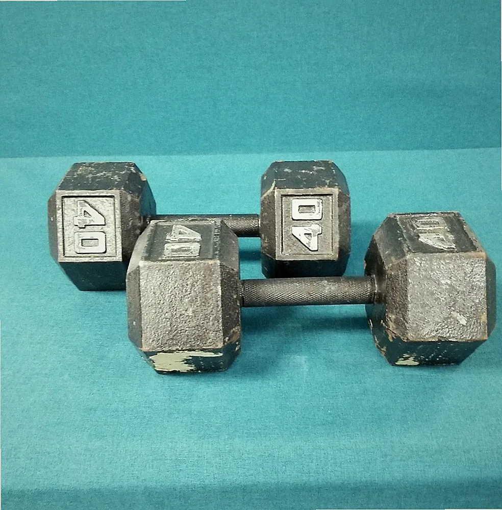 PICK-UP ONLY! 40 lb + 40 lb Cast Iron Hex Dumbbells 80 Pounds Total