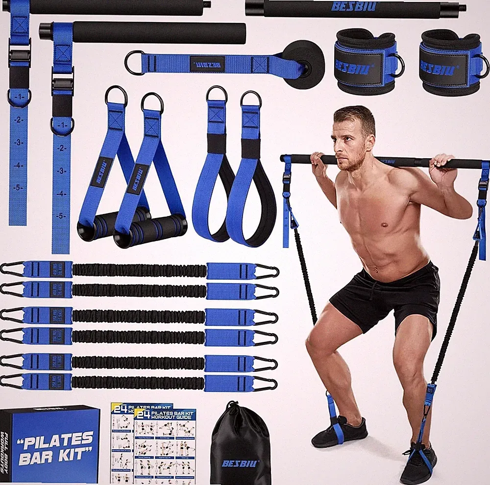 Pilates Bar Kit with Resistance Bands, Heavy Duty for Men, Training Bands with