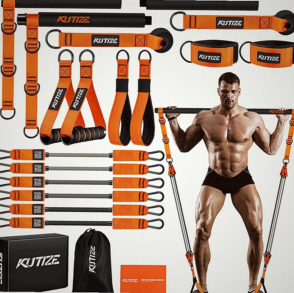 Pilates Bar Kit with Resistance Bands, Heavy Duty Pilates Equipment for Men, Tra