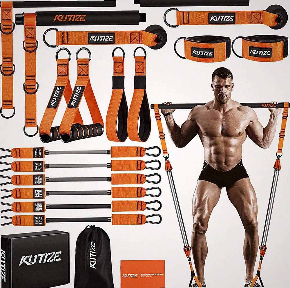 Pilates Bar Kit with Resistance Bands, Heavy Duty Pilates Equipment for Men, Tra