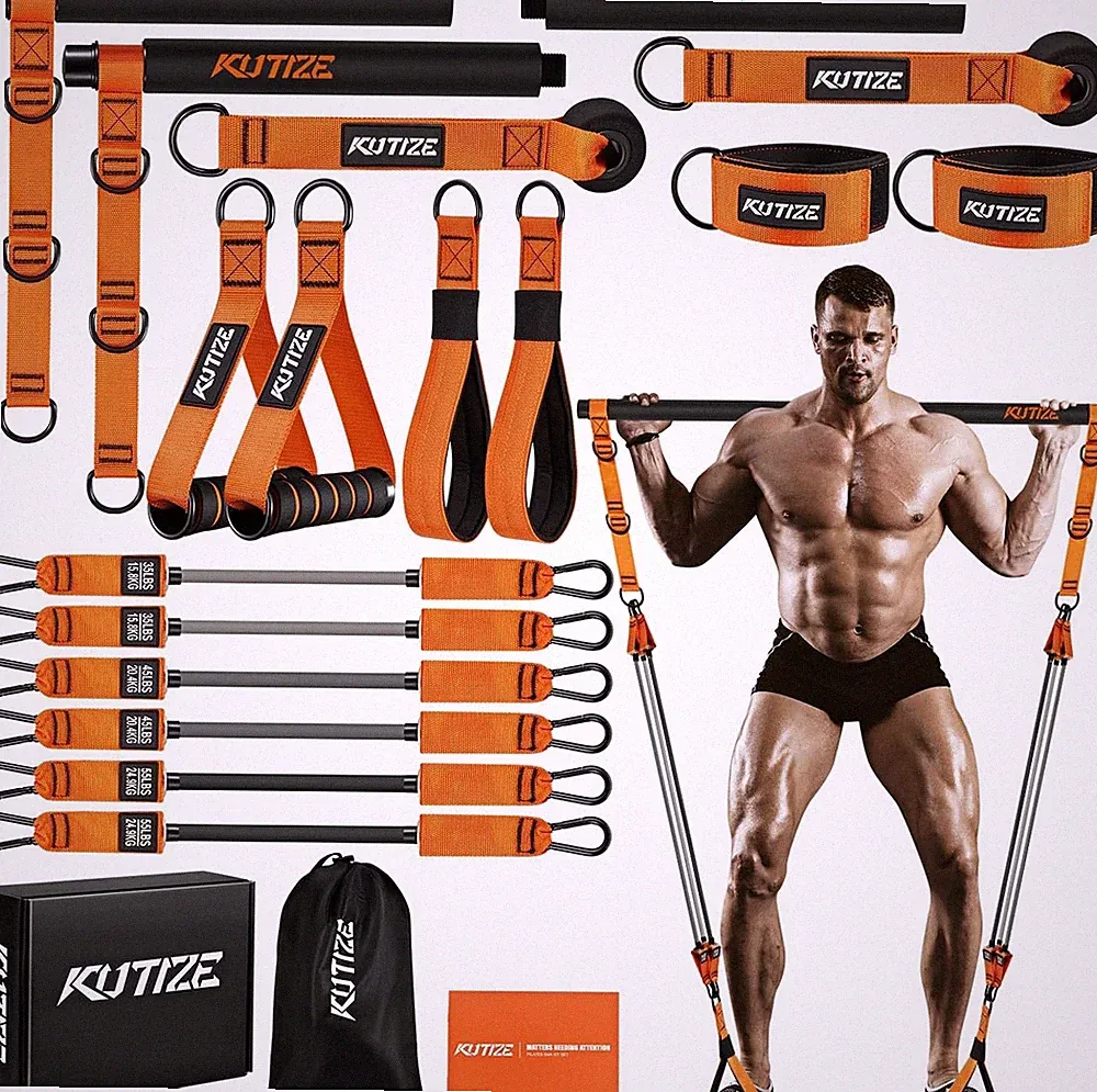 Pilates Bar Kit with Resistance Bands, Heavy Duty Pilates Equipment for Men, Tra