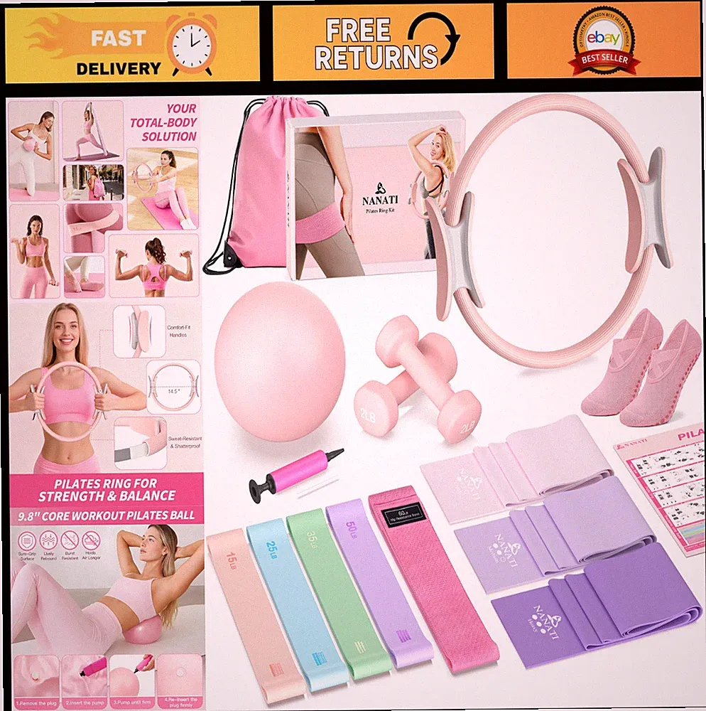 Pilates Essential Kit for Women - Ring, Ball, Resistance Bands, Dumbbells & Grip