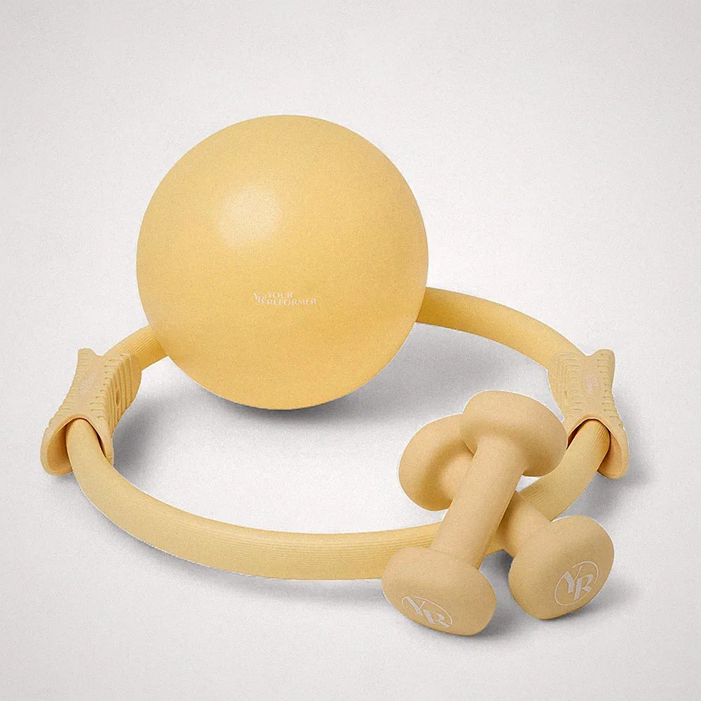 Pilates Prop Kit, Ring, Ball & 2.2 lb Dumbbell Set, Butter Yellow