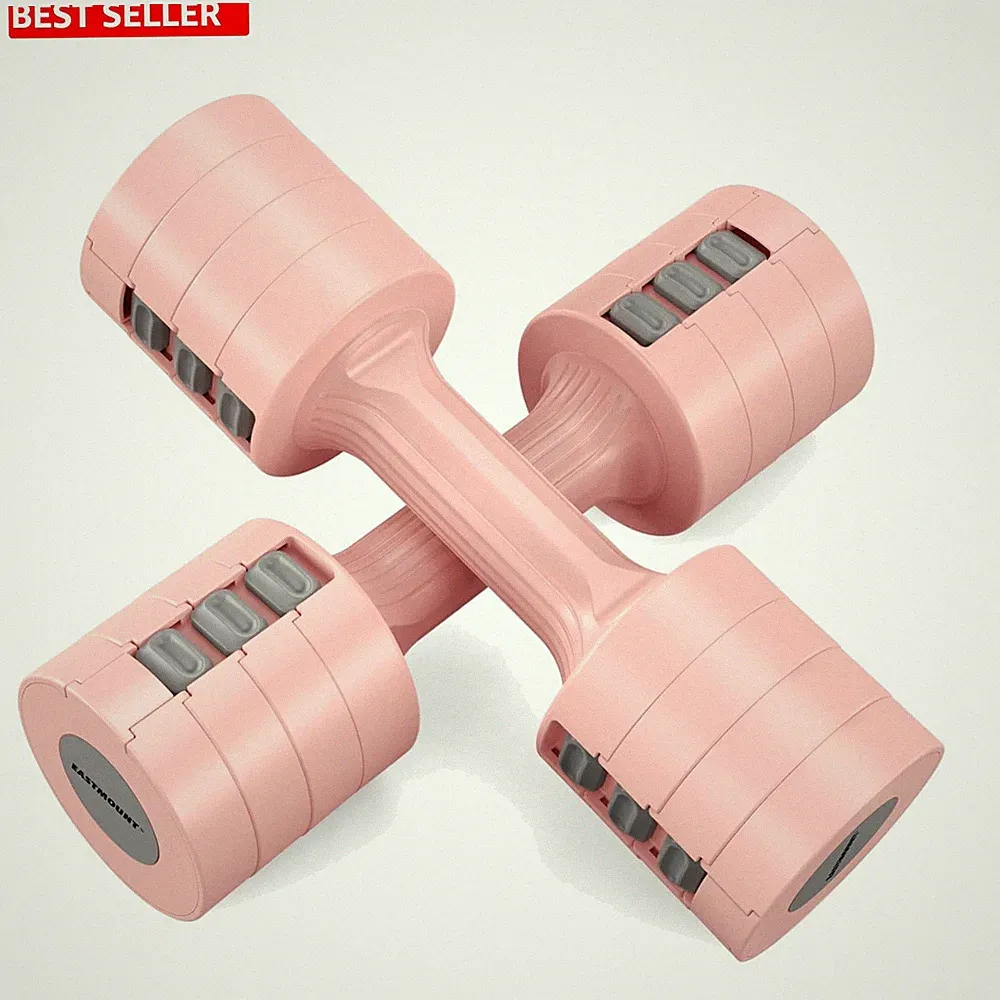 Pink 10 lb Adjustable Dumbbell Set - Quick Adjust Free Weights for Home Fitness