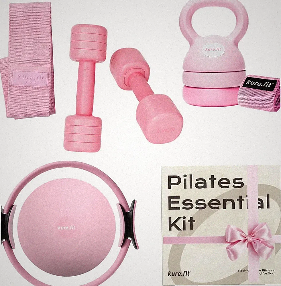 Pink Adjustable Kettlebell & Dumbbell Set with Pilates Kit - 5Lb to 12Lb