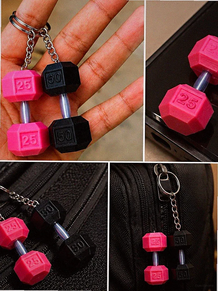 Pink Black Silver Mini Dumbbell Fitness Plastic Metal Key Chain for Women