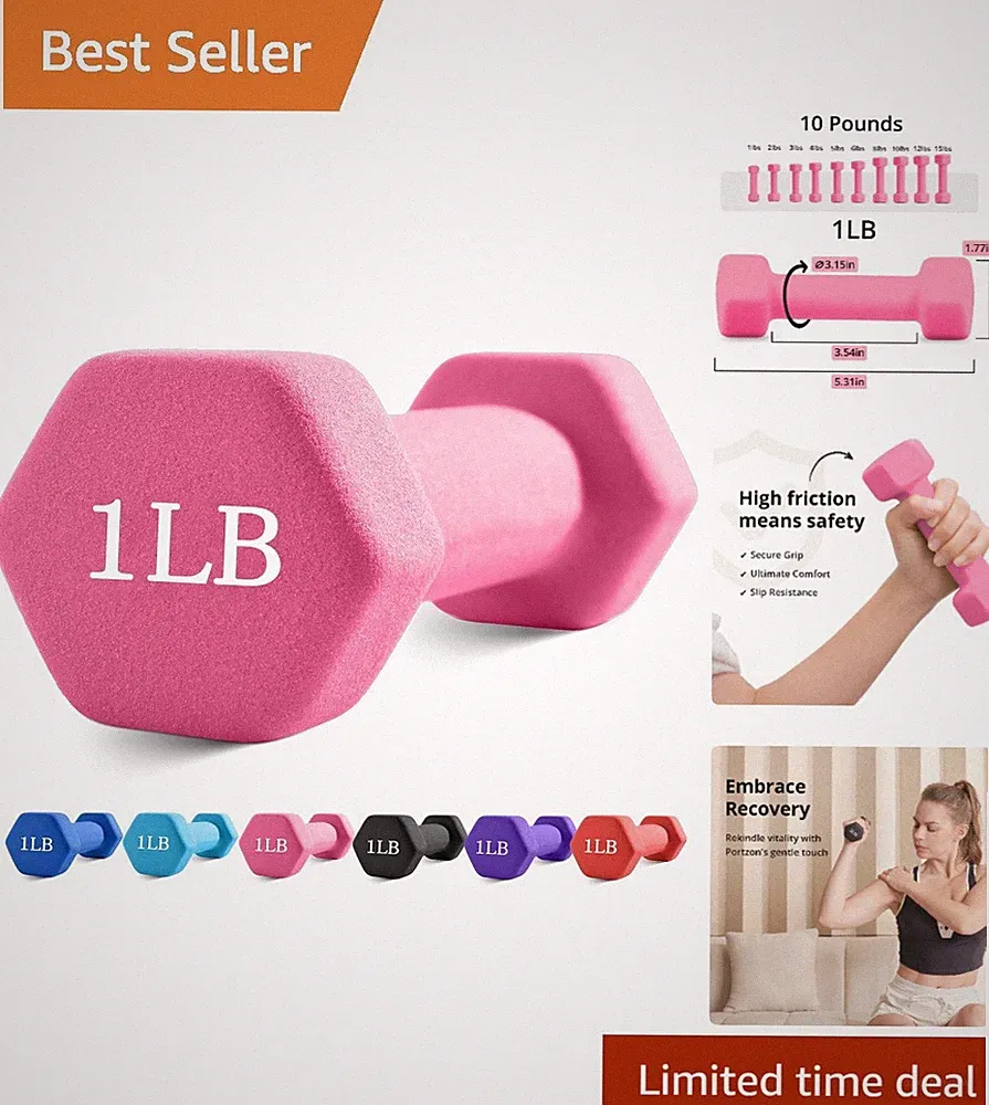 Pink Neoprene Dumbbells - 1LB-3LB Anti-Slip Weights Perfect for Senior Training