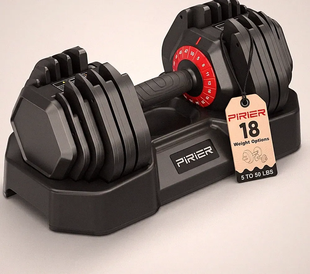 PIRIER Adjustable Dumbbell Set 50LB, 18-in-1 Free Weight Adjustable Dumbbells, O