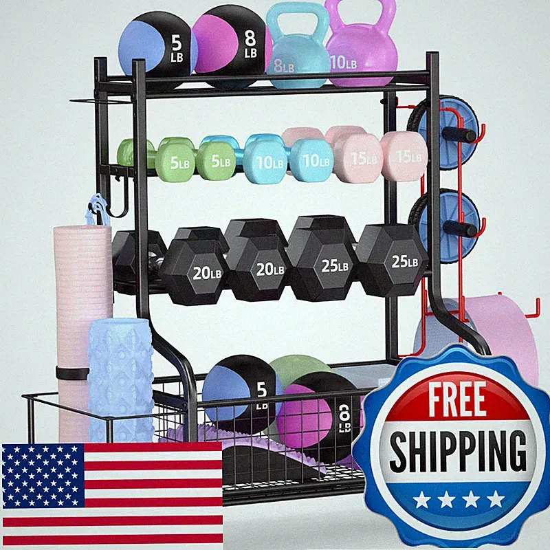 Plkow Dumbbell Weight Rack Home Gym Storage For Kettlebells Yoga Mat And Balls
