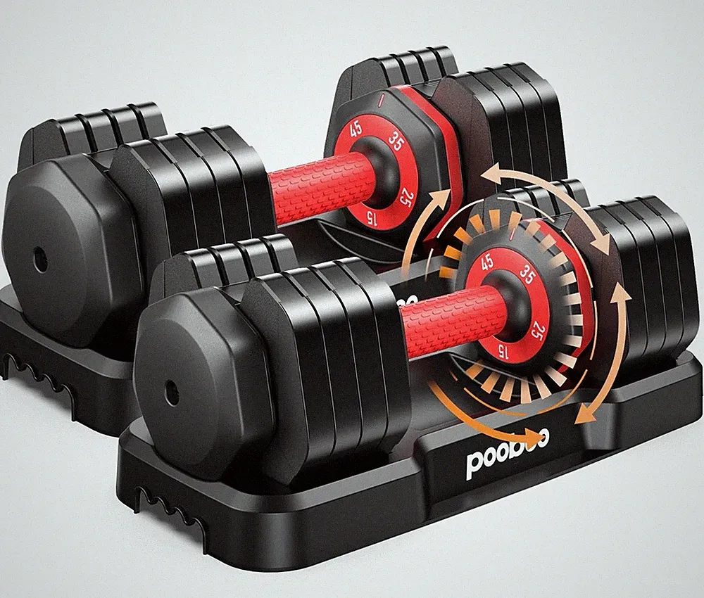 Pooboo W20240510 110LB Adjustable Dumbbells with Free Weight Rack Stand