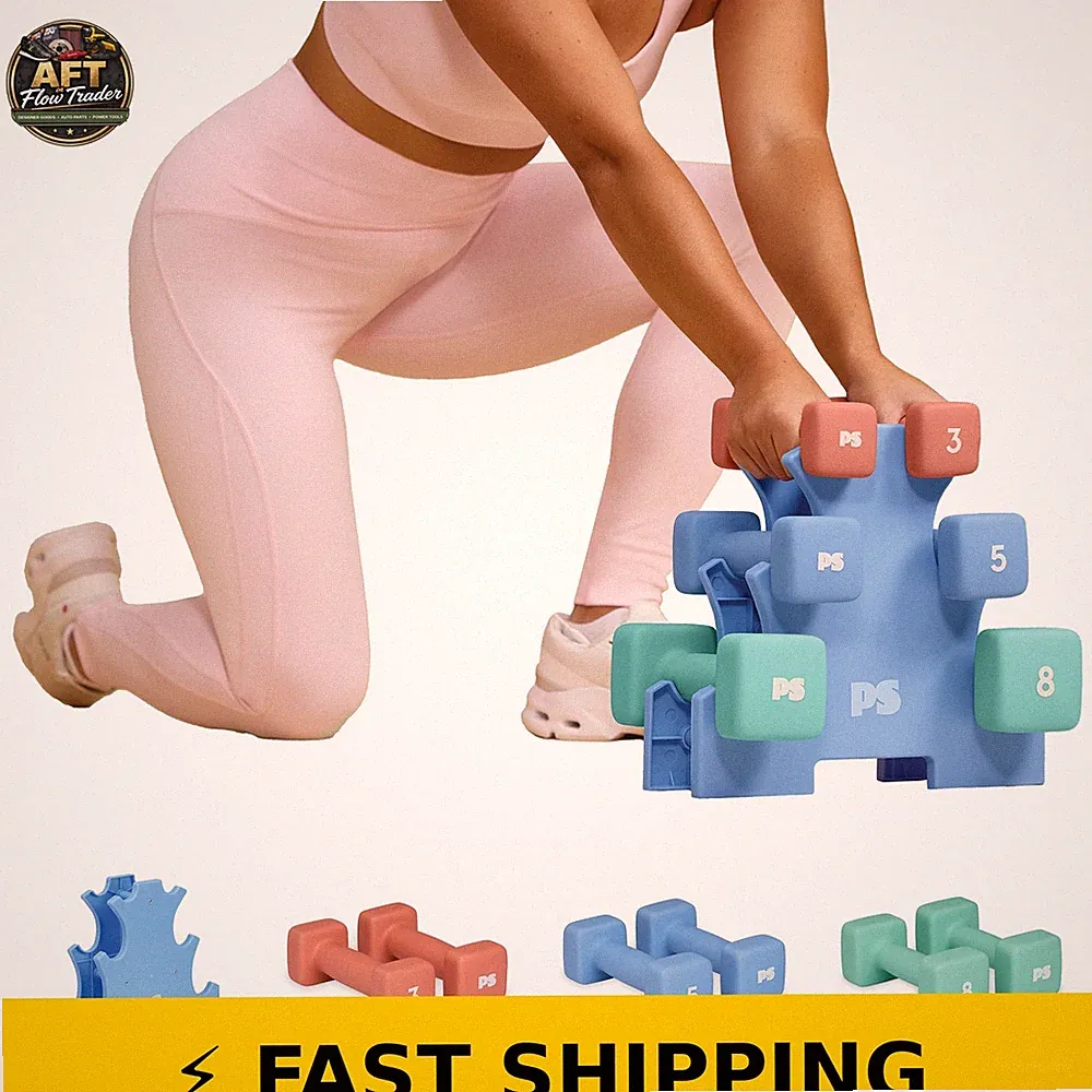 POPSUGAR 32lb Neoprene Dumbbell Set with Rack - 3lb, 5lb & 8lb Weights