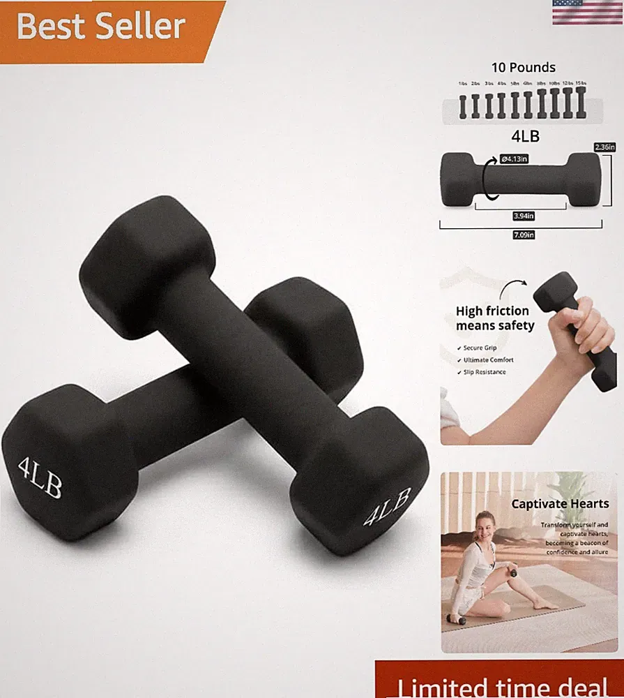 Portable 10 Color Pair of Dumbbells, 1-15 LB, Hex Shape, Ideal for All Routines