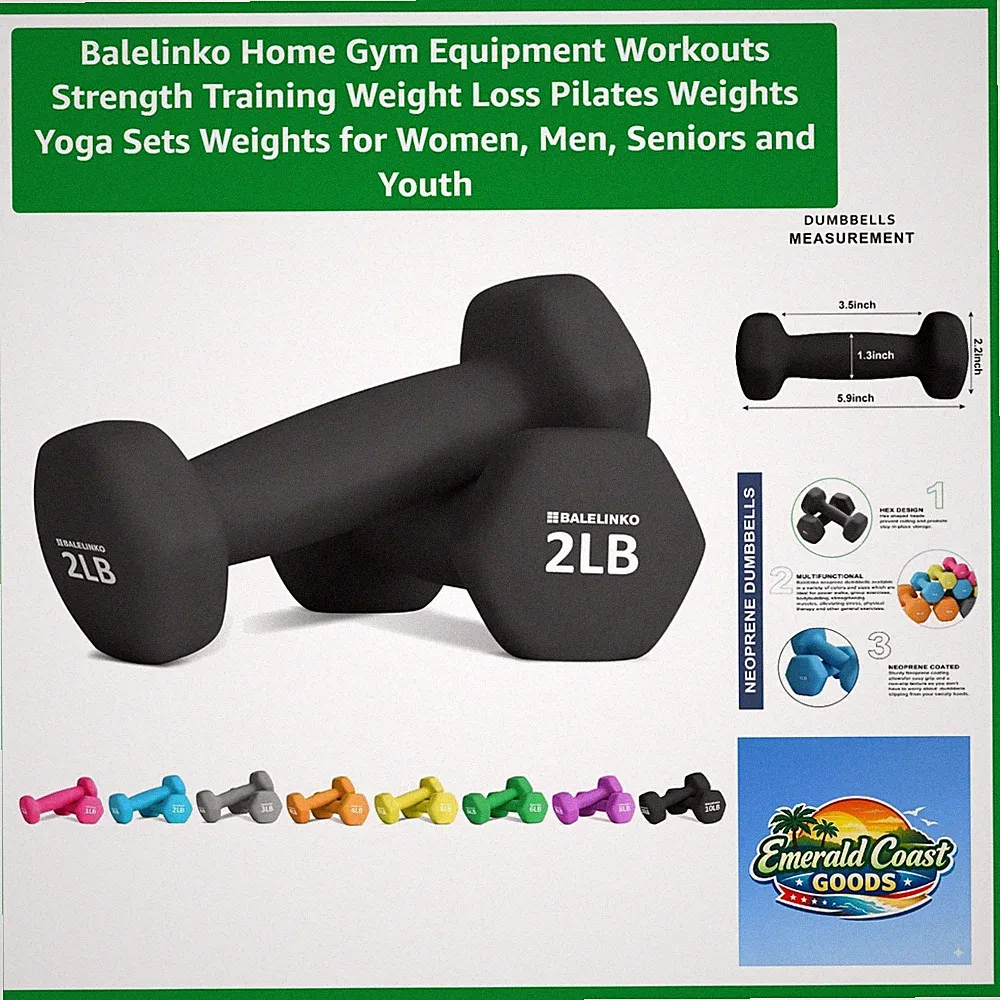 Portable Fitness Dumbbells - Neoprene Coated, 2lb Each for Indoor & Outdoor Use