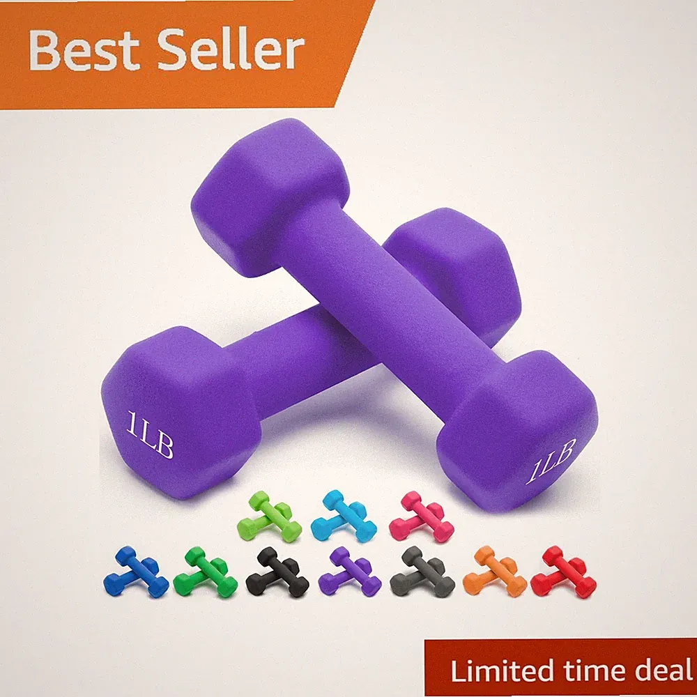 Portzon 1LB Neoprene Dumbbells Set of 2 Purple Anti-Slip Hex Shape