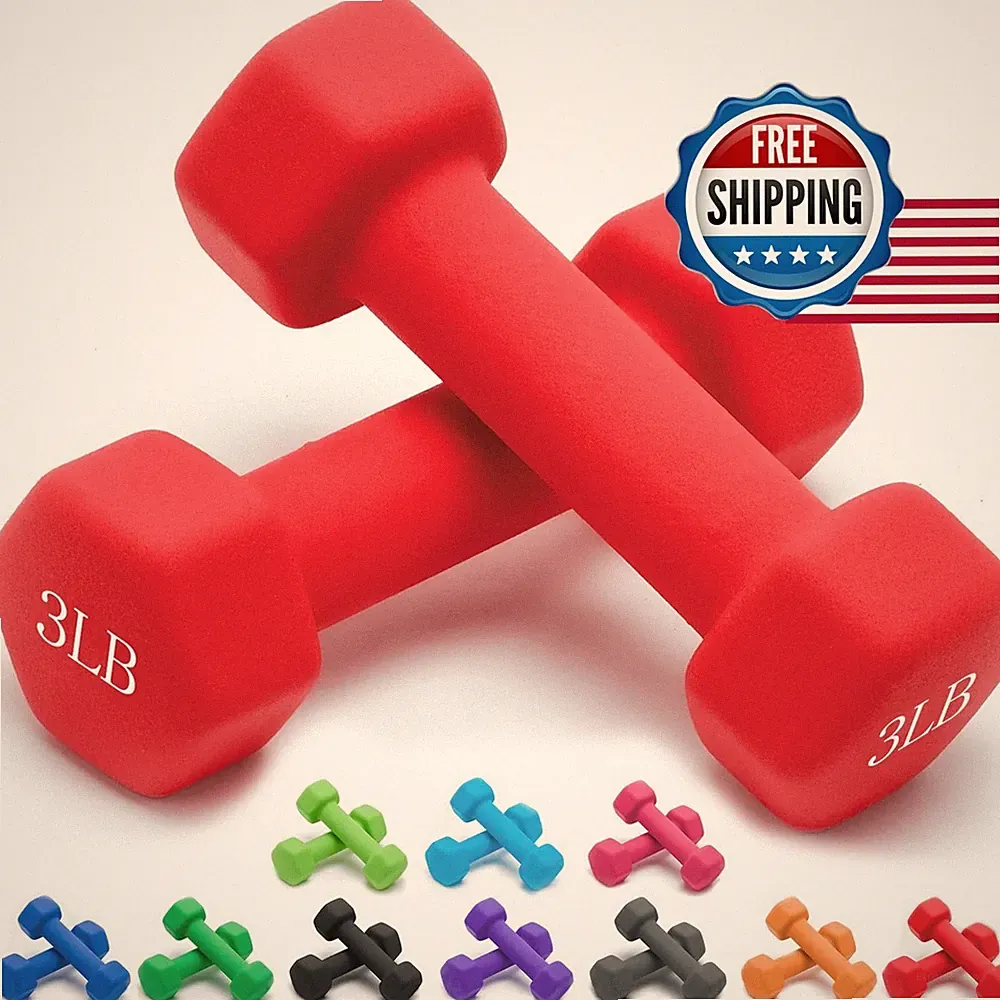 Portzon Neoprene Dumbbells Set of 2 1-15 LB 10 Colors Hex Shape