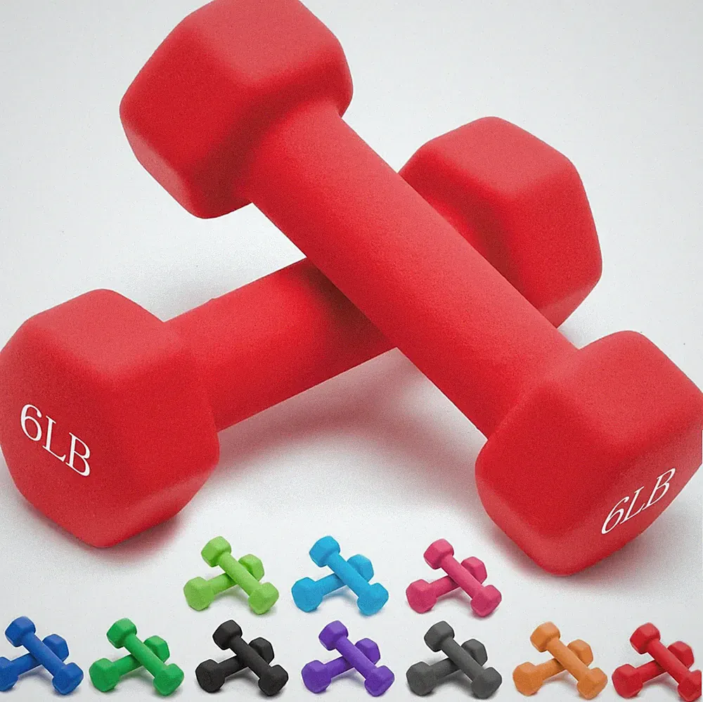 Portzon Rubber Encased Hex Dumbbell Hand Weights, Anti-Slip, Anti-roll, 6-Pound