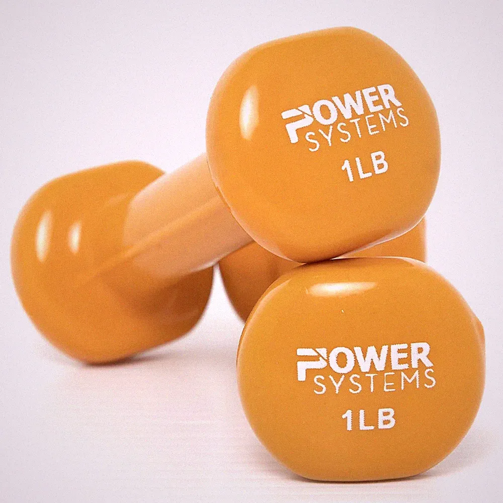 Power Systems 1lb Vinyl Dumbbells Pair Non Slip Grip Orange Fitness Home Gym Use